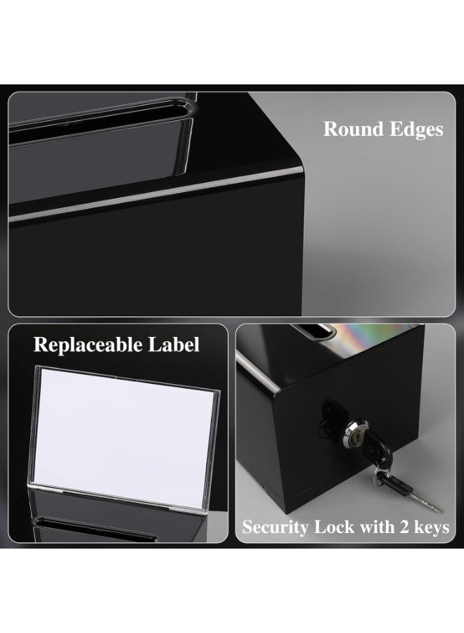 Acrylic Donation Box with Lock & Sign Holder, 6.2x4.6x3.9 Inch Black Tip Jar, Secure Suggestion Box for Voting Fundraising Bar School Office - Image 2