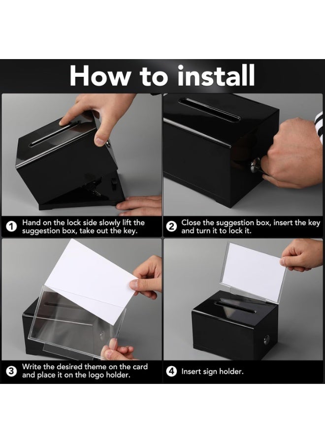 Acrylic Donation Box with Lock & Sign Holder, 6.2x4.6x3.9 Inch Black Tip Jar, Secure Suggestion Box for Voting Fundraising Bar School Office - Image 4
