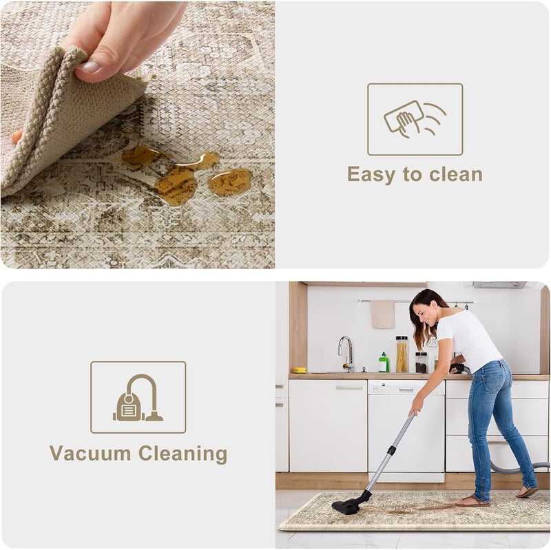 KIMODE Anti Fatigue Kitchen Mats 20"x71"+20"x32", Boho Distressed Kitchen Rugs Sets of 2, Non Slip Waterproof Kitchen Floor Mats, Memory Foam Kitchen Mat for Sink Laundry Desk Bedroom Khaki - Image 5