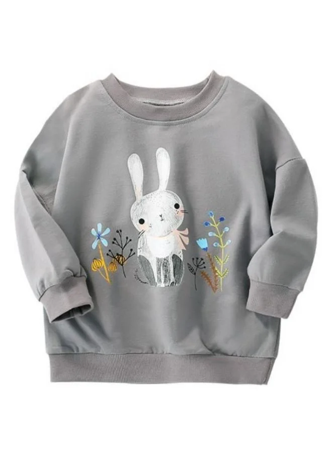 YUNIQEE Grey Printed Long Sleeve Crew Neck T-Shirt
