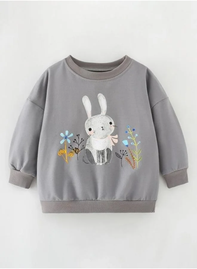 YUNIQEE Grey Printed Long Sleeve Crew Neck T-Shirt