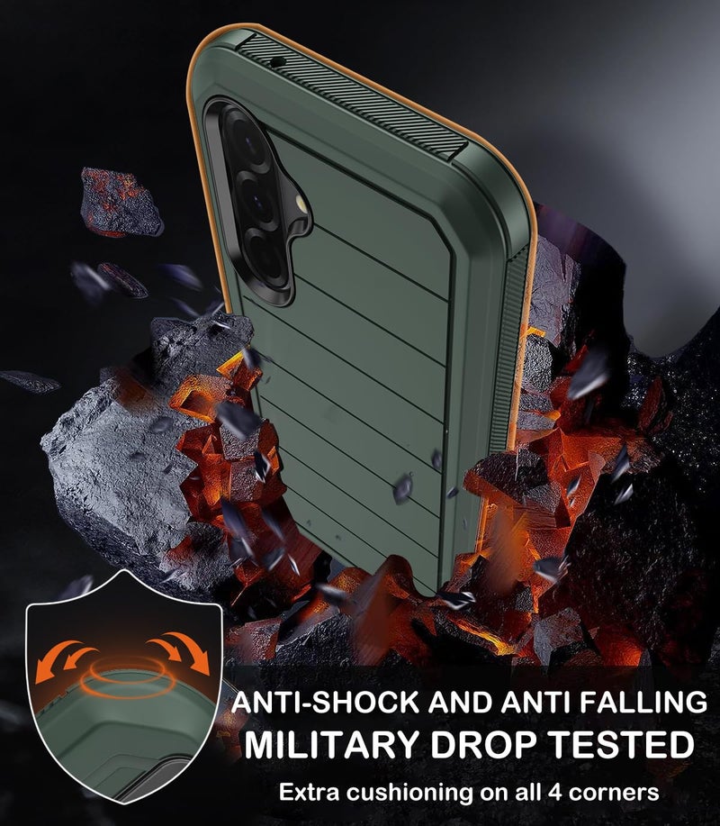KECAI for Samsung Galaxy A36 5G Case with Belt Clip Holster,2X Screen Protectors & Kickstand,Heavy Duty Shockproof Drop Protection Bumper Military Grade Full Body Rugged Durable Phone Cover (Deep Green) - Image 4