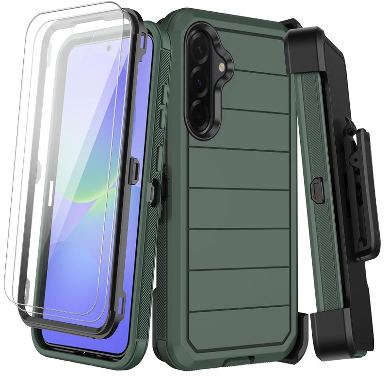 KECAI for Samsung Galaxy A36 5G Case with Belt Clip Holster,2X Screen Protectors & Kickstand,Heavy Duty Shockproof Drop Protection Bumper Military Grade Full Body Rugged Durable Phone Cover (Deep Green) - Image 1