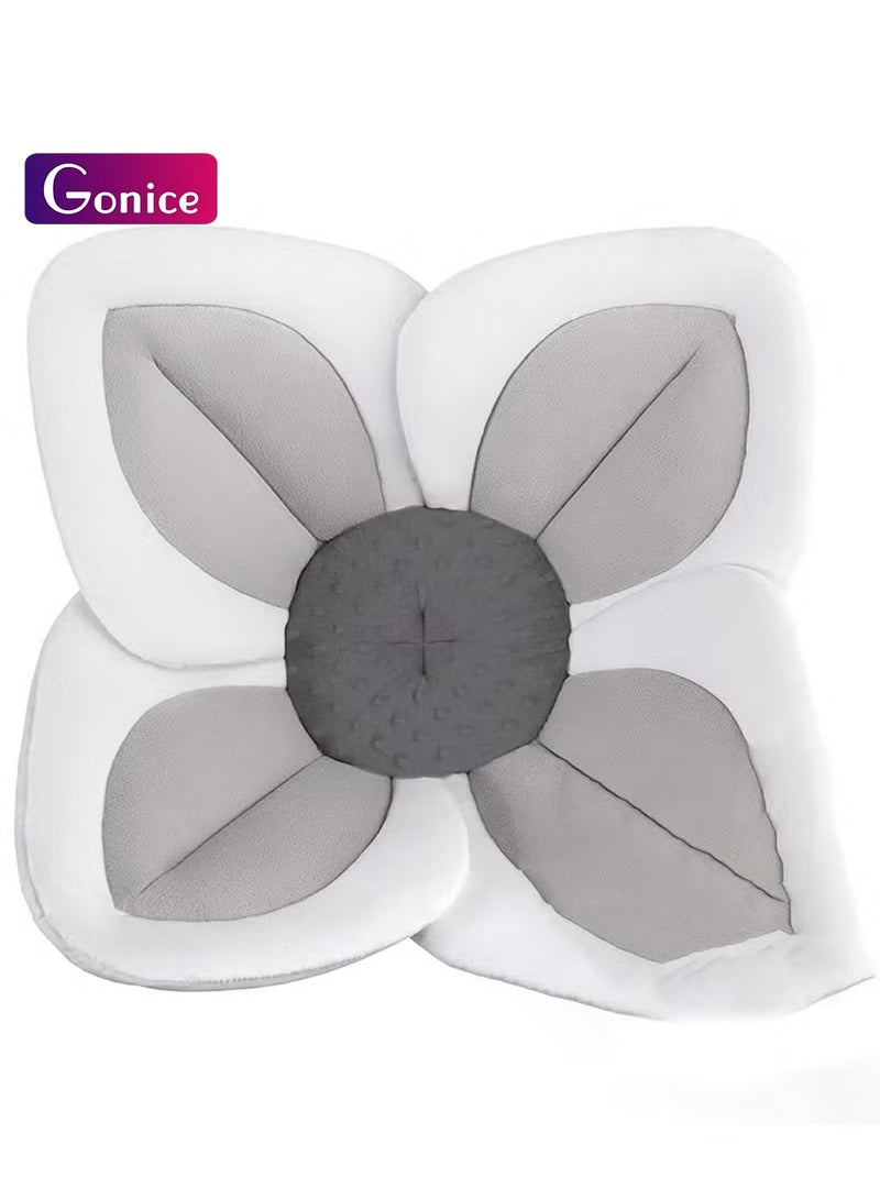 Gonice Baby Bathtub Baby Bath Mat Seat, Sponge Folding Fits Most Sinks Newborn & Baby Essentials(Blooming Flower) (Grey) - Image 1