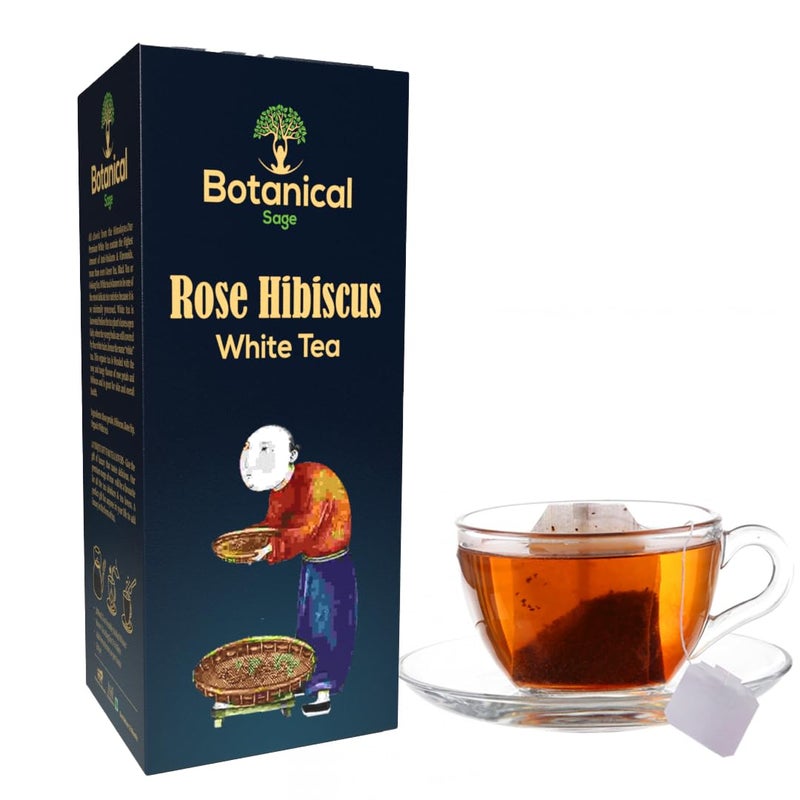 Botanical Sage- Rose Hibiscus White Tea 15 Pyramid Tea Bags | Selected | Luxury Tea | Himalayan White tea with Rose Petals Hibiscus & Rose hip - Image 1