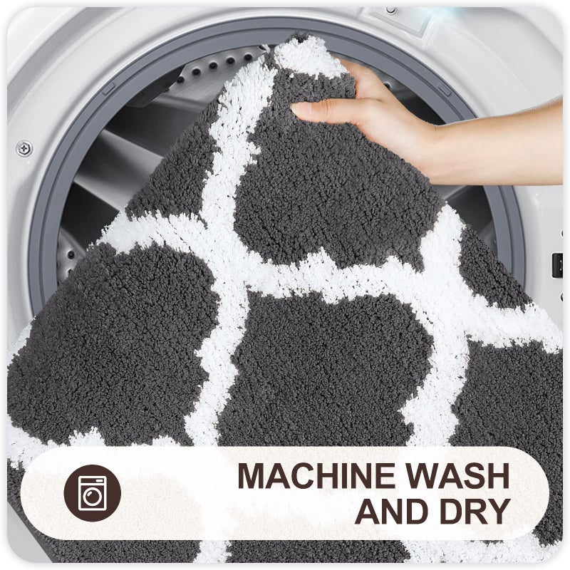 OLANLY Bathroom Rugs Set 2 Piece Microfiber Bath Shower Mat and U-Shaped Toilet Rug  Machine Wash Dry  Non-Slip Absorbent Shaggy Bath Rug for Tub  Shower and Bath Room (24""x16""+24""x20""  Dark Grey) - Image 4