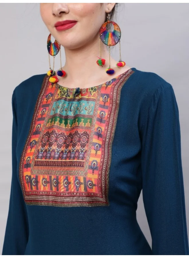 AKS Blue & Yellow Printed Kurta & Pant With Dupatta Set