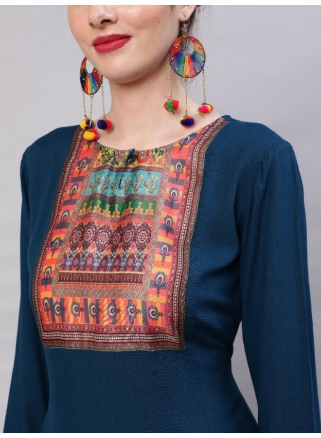 أيه كيه إس طقم كورتا وبنطلون مع دوباتا مطبوع باللونين الأزرق والأصفر - Image 2