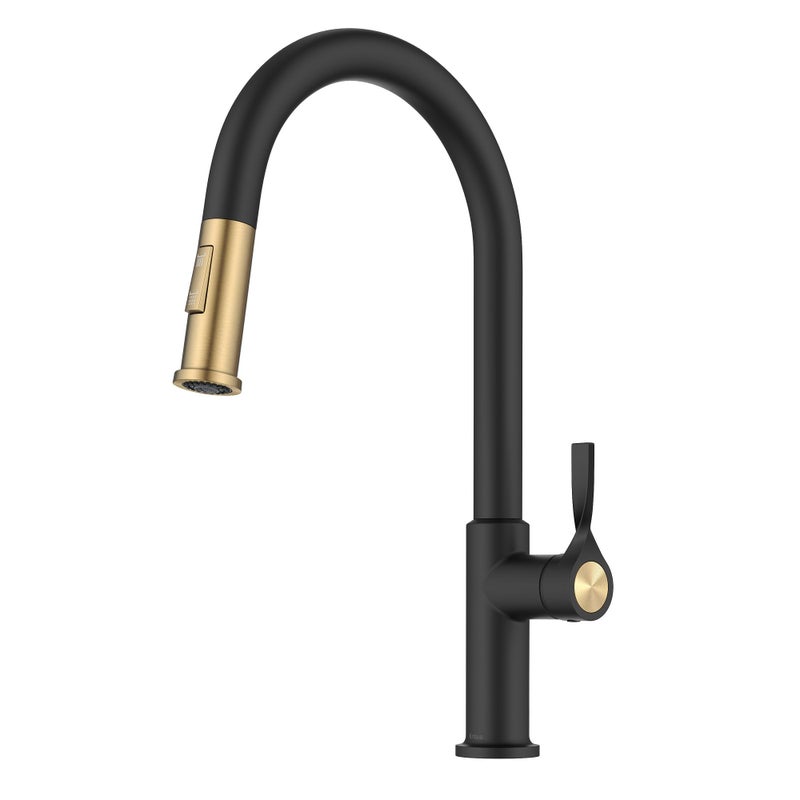 KRAUS Torak Pull Down Kitchen Faucet in SpotFree Brushed BrassMatte Black with 2 Function Sprayer PreAttached Water Lines and Mounting Hardware KPF2840SFBBMB - Image 2
