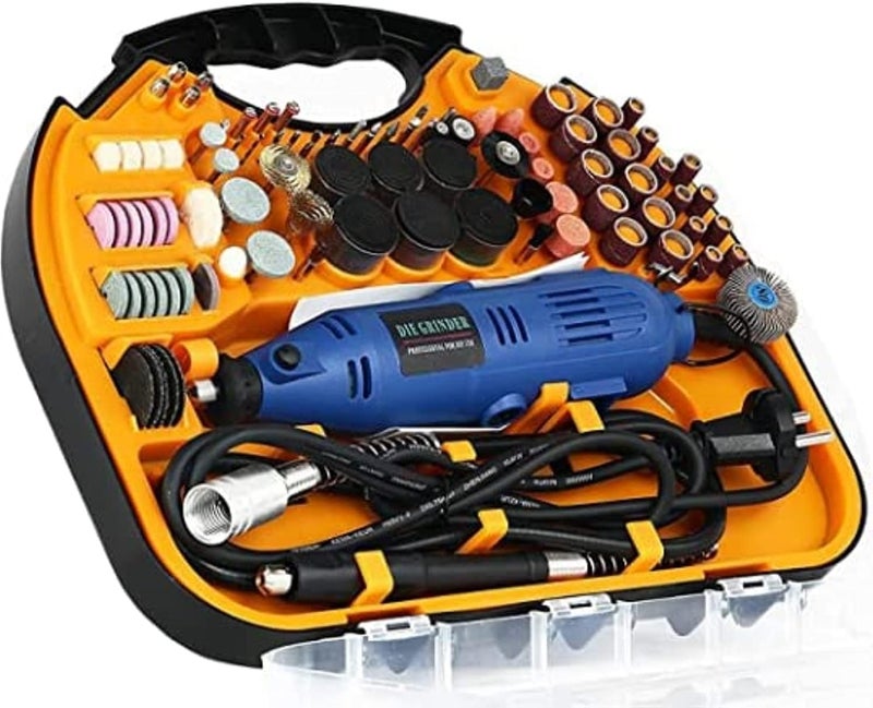 AQ AQSON طقم أدوات طاحونة AQSON مع فكي MultiPro بدون مفتاح وعمود مرن - 211 قطعة ملحقات سرعة متغيرة 130 واط مجموعة مثقاب كهربائي للحفر والنقش ومشاريع DIY - Image 1