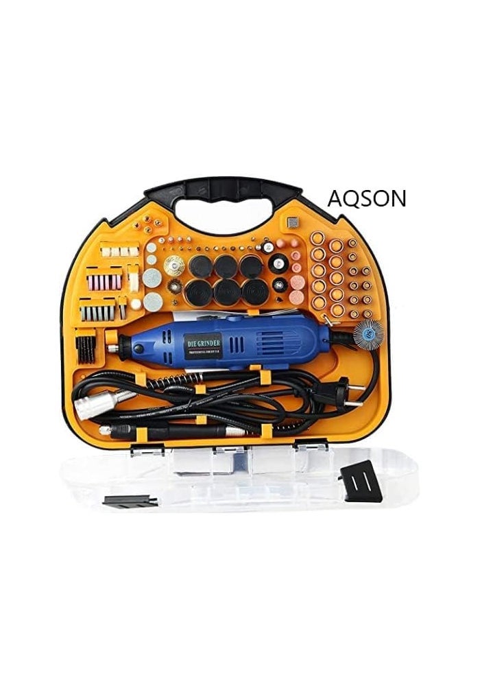 AQ AQSON طقم أدوات طاحونة AQSON مع فكي MultiPro بدون مفتاح وعمود مرن - 211 قطعة ملحقات سرعة متغيرة 130 واط مجموعة مثقاب كهربائي للحفر والنقش ومشاريع DIY - Image 2