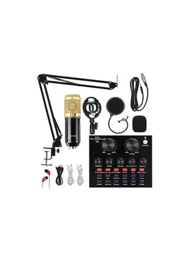 Condenser Microphone BundleMic Kit with Live Sound Card, Adjustable Mic Suspension Scissor Arm BM8006 Gold - Image 1