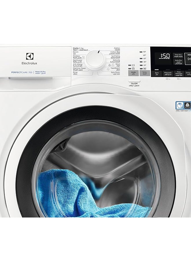 الكترولوكس 7/4 KG Washer Dryer, 1400W Fully Automatic Front Load Washing & Drying Combo Machine with Steam Care, Dual Care & Sensi-Care System, Automatic Drying-Condense Dryer, Child Lock, EW7W4742HB White - Image 4