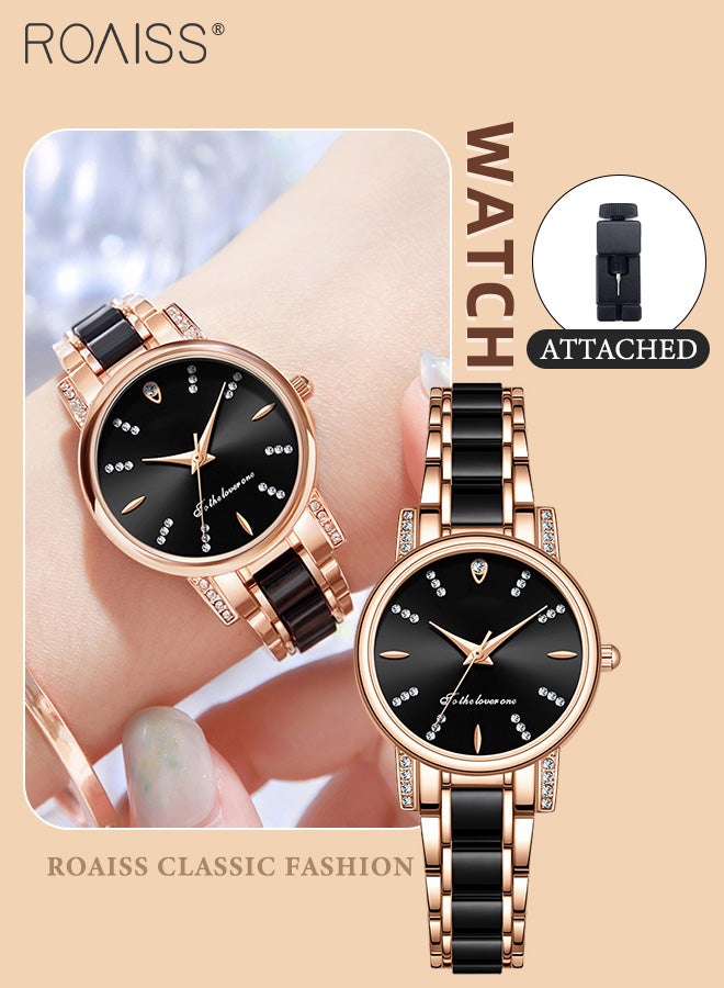 roaiss Women's Ceramic Strap Quartz Watch, Analog Display Round Dial with Zirconium Diamonds Decoration, Waterproof Fashion Wristwatch as Gift for Ladies - Image 1
