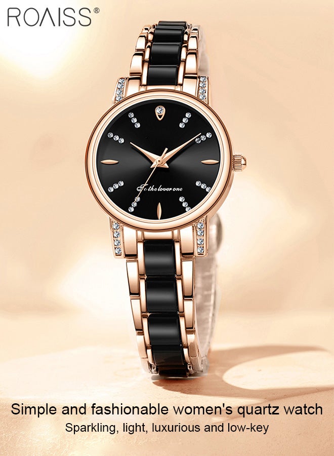 roaiss Women's Ceramic Strap Quartz Watch, Analog Display Round Dial with Zirconium Diamonds Decoration, Waterproof Fashion Wristwatch as Gift for Ladies - Image 3