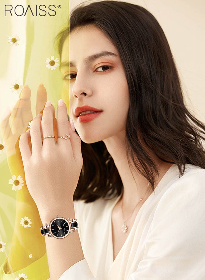 roaiss Women's Ceramic Strap Quartz Watch, Analog Display Round Dial with Zirconium Diamonds Decoration, Waterproof Fashion Wristwatch as Gift for Ladies - Image 2