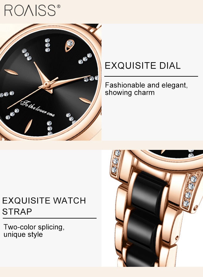 roaiss Women's Ceramic Strap Quartz Watch, Analog Display Round Dial with Zirconium Diamonds Decoration, Waterproof Fashion Wristwatch as Gift for Ladies - Image 5