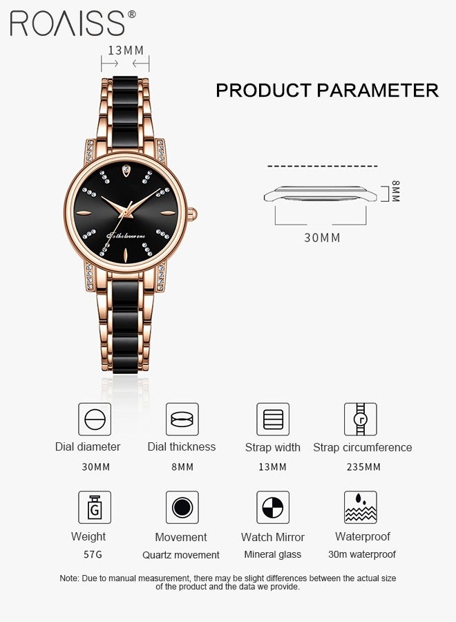 roaiss Women's Ceramic Strap Quartz Watch, Analog Display Round Dial with Zirconium Diamonds Decoration, Waterproof Fashion Wristwatch as Gift for Ladies - Image 4