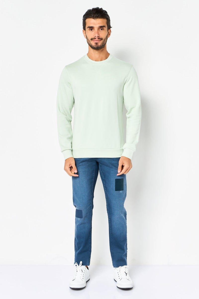 Celio Men Crew Neck Long Sleeve Solid Sweatshirt, Mint Green - Image 3