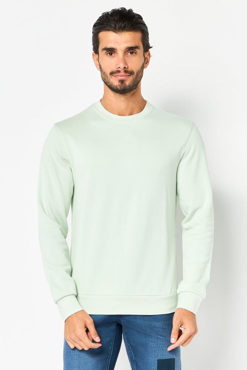Celio Men Crew Neck Long Sleeve Solid Sweatshirt, Mint Green - Image 1