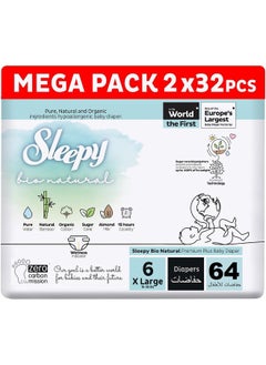 Sleepy Pack Of 64 Baby Bio Natural Premium Size 6 Diapers, 2 X 32 Pieces  - Image 1