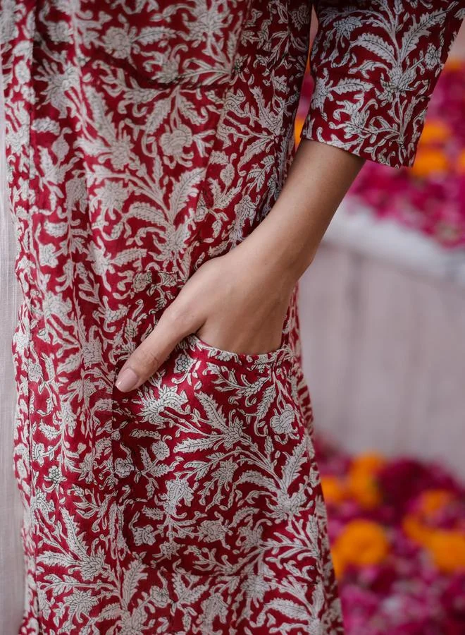 sanskrutihomes Sanskrutihomes Floral Printed Regular Pure Cotton Kurta and Pants Set