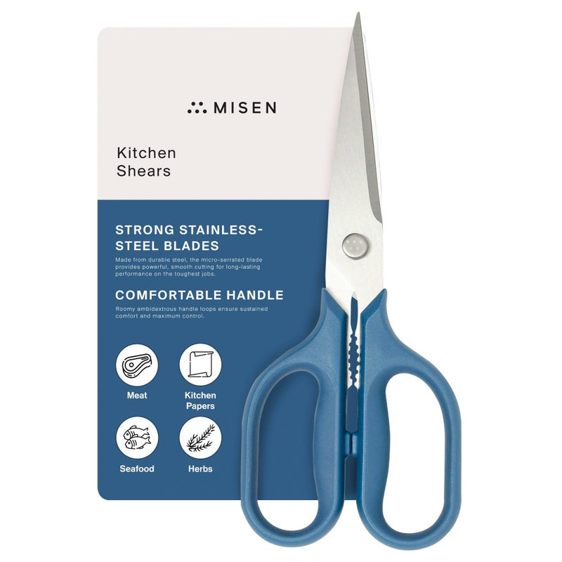 Misen Heavy Duty Kitchen Shears  Stainless Steel Versatile and Easy Clean Scissors for Meat Herbs and Veggies  Ambidextrous Comfort Handle  Professional Grade  Blue