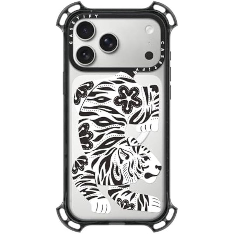 Casetify Bounce iPhone 17 Pro Max Case 【Shockproof/Compatible with Magsafe / 21.3 ft. 7X Military Grade Drop Protection】 - Silver Tiger - Clear Black - Image 1