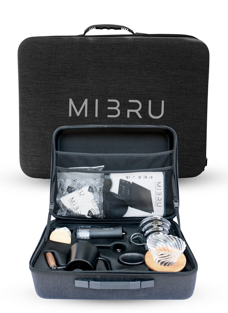 MIBRU - MIBRU V60 Pour Over Premium Drip Coffee Maker Kit – 14-Piece Complete Specialty Coffee Brewing Set Includes Built-in Glass Coffee Pot, Precision Thermometer, Electric Coffee Bean Grinder, Gooseneck Slim Neck Kettle for Perfect Pour Control, Coffee Sharing Pot, V60 Zigzag Dripper, Paper Coffee Filters, Bean Weighing Tray, Fine Mist Spray Bottle for Bloom Control, Measuring Spoon for Accurate Dosing, Reusable Travel Coffee Bag, Stylish Coffee Mug, and Cleaning Accessories – Ideal for Manual Hand Drip Brewing at Home, in the Office, or by Professional Baristas – Perfect Gift for Coffee Enthusiasts and Third Wave Coffee Lovers Seeking Full Flavor Extraction and Craft Experience - Image 1
