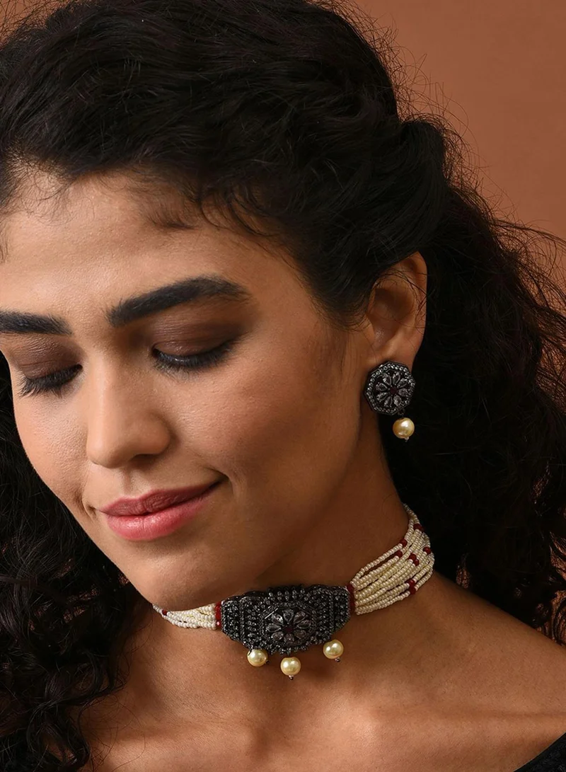 سوهي طقم مجوهرات صناعية مزين بالخرز مؤكسد