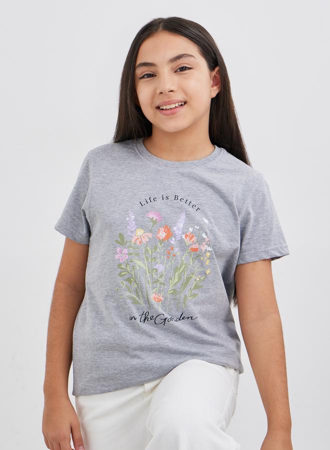 ستايلي تيشيرت بناتي بطباعة جرافيك وأكمام قصيرة - Image 1