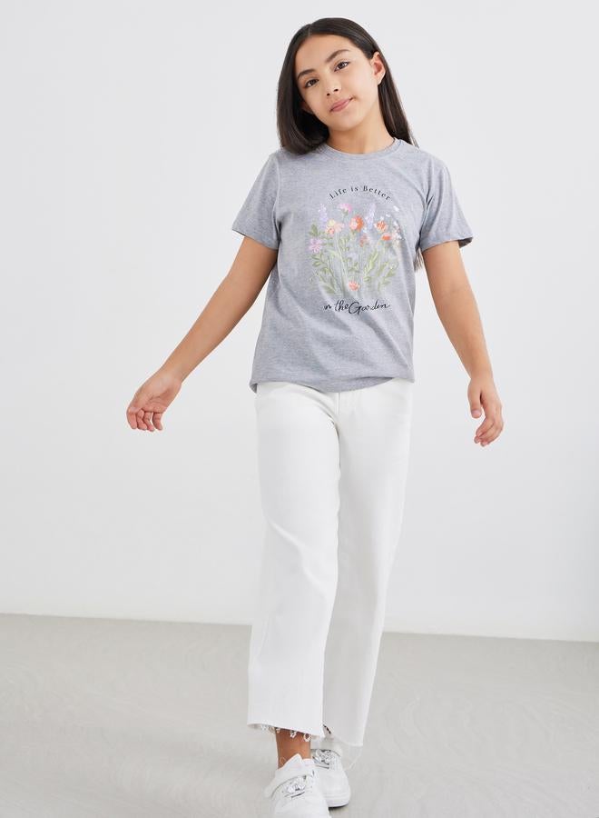 ستايلي تيشيرت بناتي بطباعة جرافيك وأكمام قصيرة - Image 2