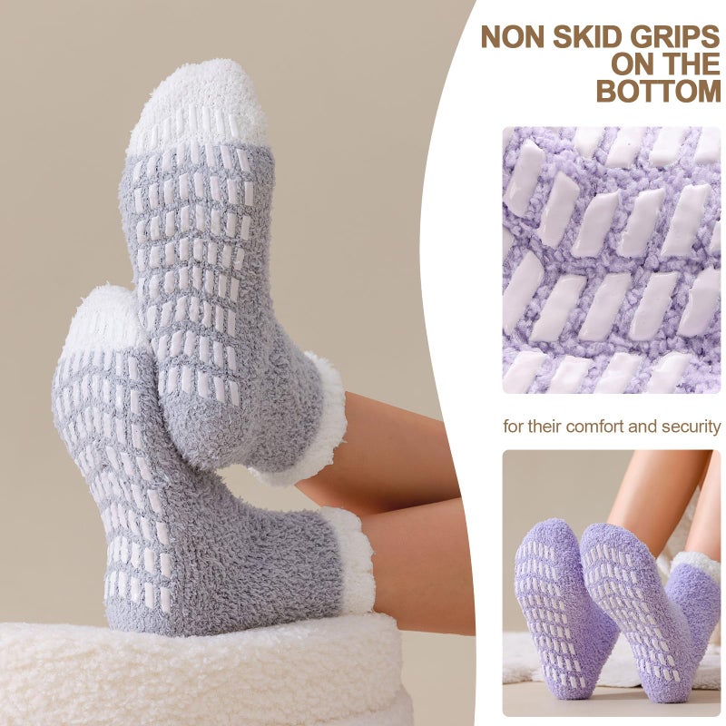 kepiibi 5 Pairs Fuzzy Socks with Grips for Women, Non Slip Cozy Fluffy Soft Socks, Winter Plush Warm Sleep Slipper Hospital Sock - Image 4