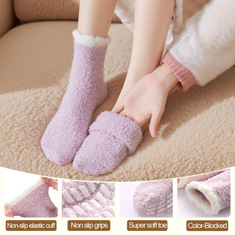 kepiibi 5 Pairs Fuzzy Socks with Grips for Women, Non Slip Cozy Fluffy Soft Socks, Winter Plush Warm Sleep Slipper Hospital Sock - Image 3