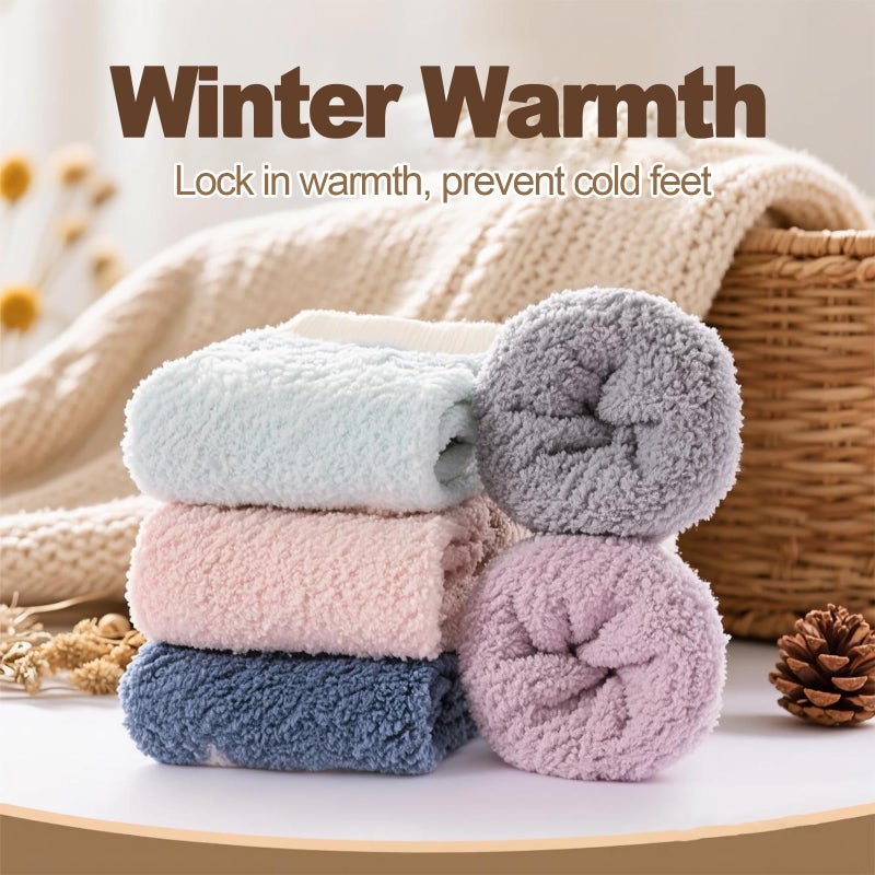 kepiibi 5 Pairs Fuzzy Socks with Grips for Women, Non Slip Cozy Fluffy Soft Socks, Winter Plush Warm Sleep Slipper Hospital Sock - Image 5
