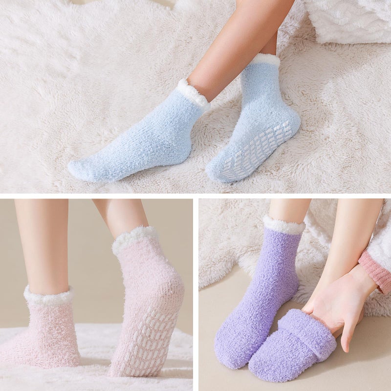 kepiibi 5 Pairs Fuzzy Socks with Grips for Women, Non Slip Cozy Fluffy Soft Socks, Winter Plush Warm Sleep Slipper Hospital Sock - Image 2