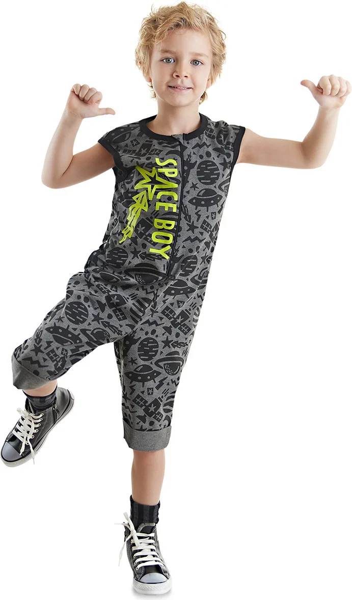 Denokids Space Rocket Boy Gray Overalls