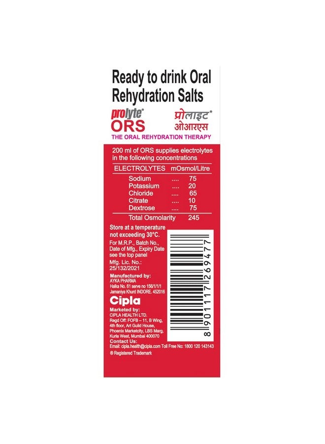 Cipla Prolyte ORS Ready to Drink Oral Rehydration Contains Vital Electrolytes | Restores Body Fluids & Electrolytes Lost Due to Sweating, Diarrhea & Vomiting | WHO Formula (Mixed Fruit, Pack of 10) - Image 5