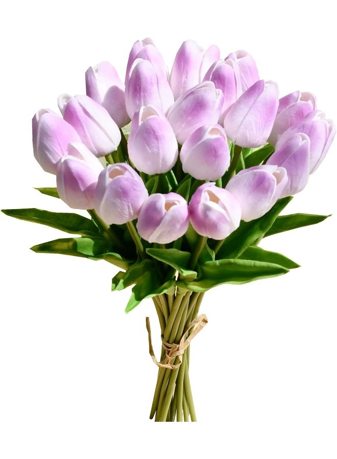 Mandy's Artificial Tulips 20 Stems Light Purple PU Faux Flowers for Thanksgiving and Christmas Decorations Wedding Home Decor 13.5 Inch - Image 5