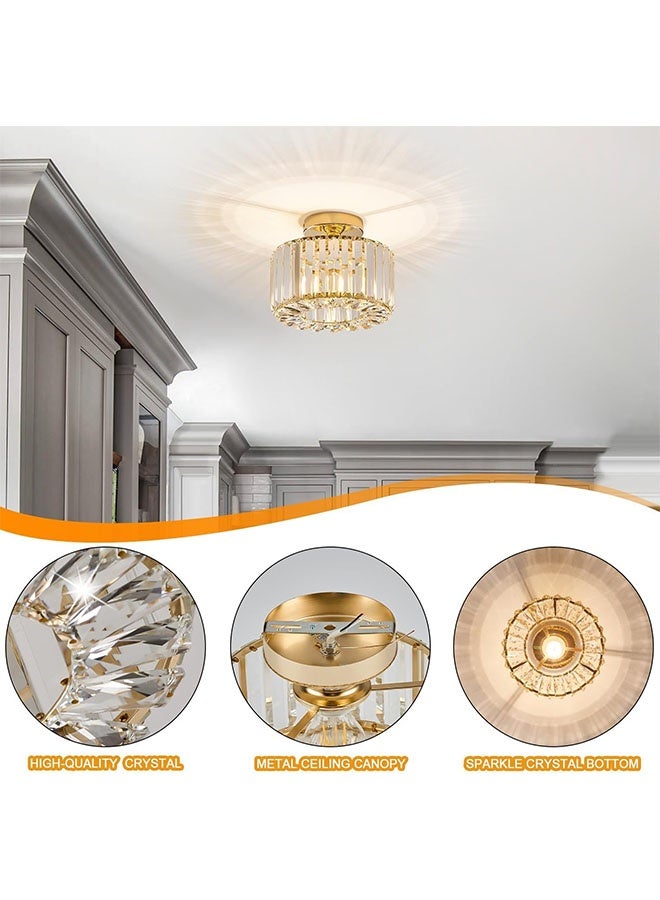 AGREON Crystal Ceiling Light Fixture, Modern Gold Crystal Semi Flush Mount Chandelier Lighting for Kitchen, Bedroom, Bathroom, Hallway & Entryway, Dimmable Ceiling Lamp(included bulb) - Image 2