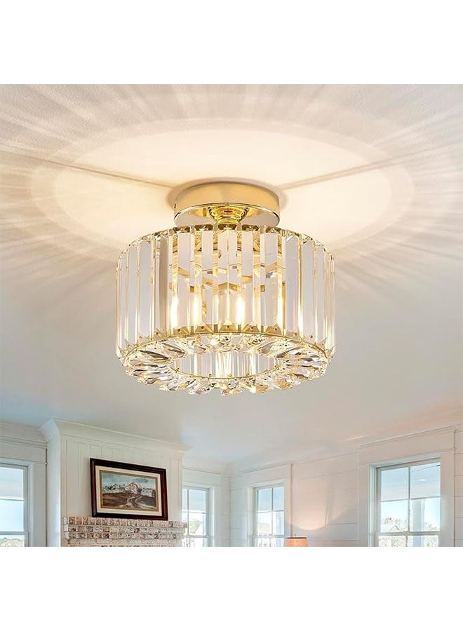 AGREON Crystal Ceiling Light Fixture, Modern Gold Crystal Semi Flush Mount Chandelier Lighting for Kitchen, Bedroom, Bathroom, Hallway & Entryway, Dimmable Ceiling Lamp(included bulb) - Image 1