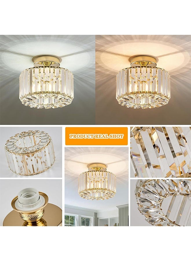 AGREON Crystal Ceiling Light Fixture, Modern Gold Crystal Semi Flush Mount Chandelier Lighting for Kitchen, Bedroom, Bathroom, Hallway & Entryway, Dimmable Ceiling Lamp(included bulb) - Image 3