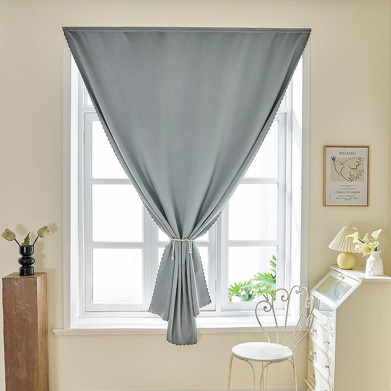 JILRON Magic Tape Stick on Portable Curtains for Windows,Bedroom Blackout Curtains for - Thermal Lnsulated No Drill Curtains Room Darkening Black Small Drapes(1 Panels,35Wx48L inch-Silver Gray) - Image 2