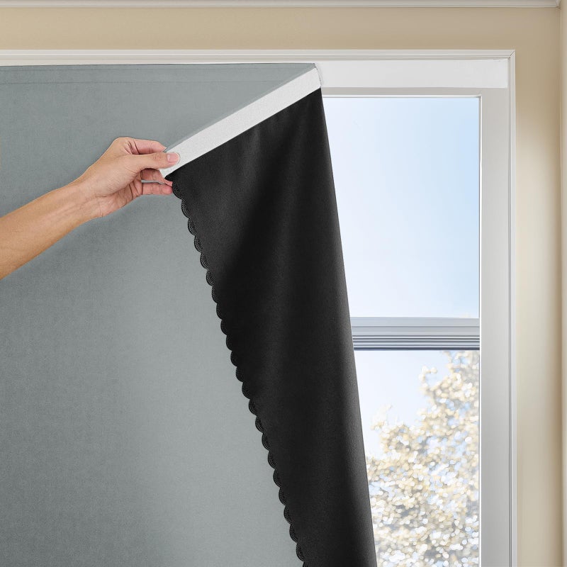 JILRON Magic Tape Stick on Portable Curtains for Windows,Bedroom Blackout Curtains for - Thermal Lnsulated No Drill Curtains Room Darkening Black Small Drapes(1 Panels,35Wx48L inch-Silver Gray) - Image 1