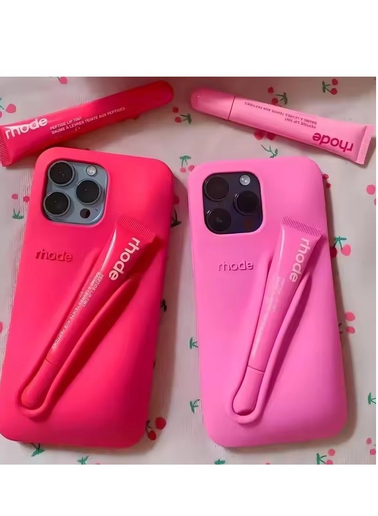 rhode iPhone 16 Pro Silicone Case Lip Holder for Cell Phone, Lip Gloss Adhesive Sleeve for Phone, Lip Holder Stick-on Phone Case, Back Stick On Holder for iPhone Phones (RED/TINT) - Image 2