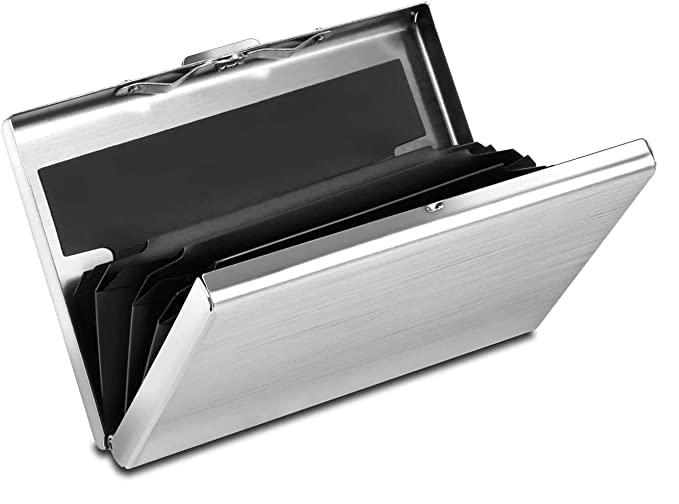 Stealodeal Stainless Steel Front Credit/Debit RFID Blocking 6 Card Holder for Men & Women (Silver) - Image 1