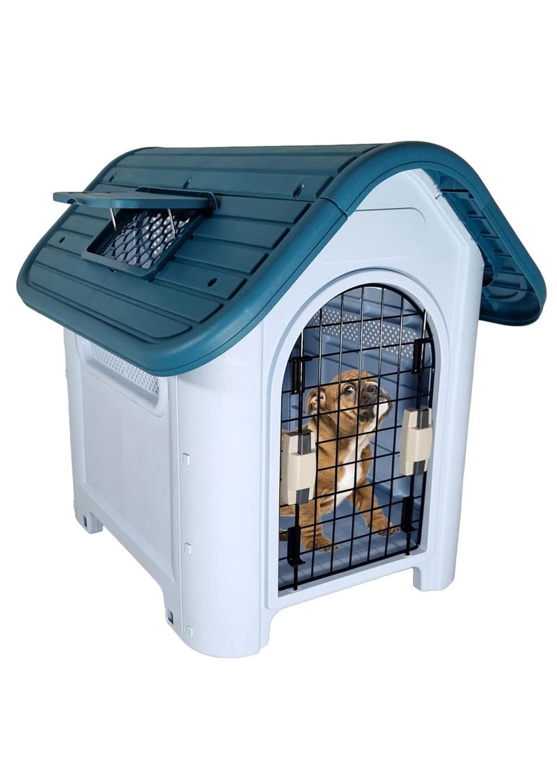 أن ان سي بيتس بيت للكلاب مع باب قابل للقفل، ونافذة قابلة للرفع، وفتحات تهوية، بيت قوي مقاوم للماء للكلاب الصغيرة والمتوسطة الحجم، مثالي للاستخدام الداخلي والخارجي، سهل التجميع 66 سم (أزرق) - Image 1