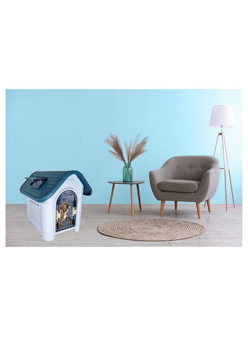 أن ان سي بيتس بيت للكلاب مع باب قابل للقفل، ونافذة قابلة للرفع، وفتحات تهوية، بيت قوي مقاوم للماء للكلاب الصغيرة والمتوسطة الحجم، مثالي للاستخدام الداخلي والخارجي، سهل التجميع 66 سم (أزرق) - Image 2