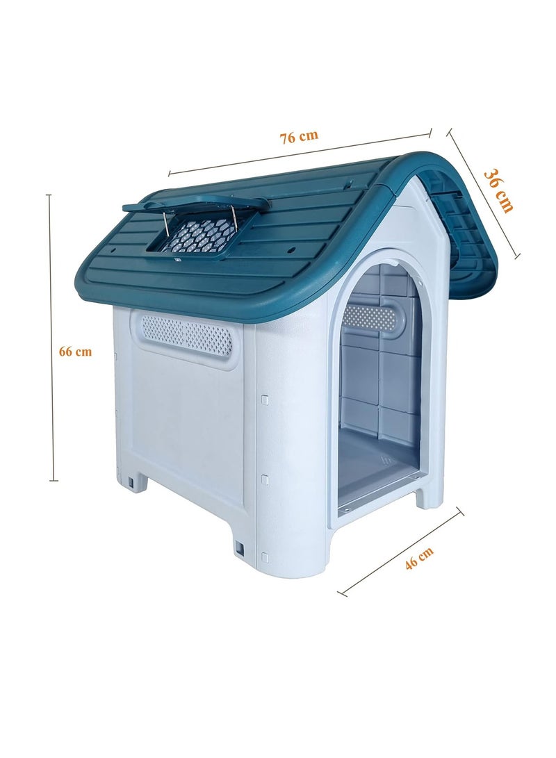 أن ان سي بيتس بيت للكلاب مع باب قابل للقفل، ونافذة قابلة للرفع، وفتحات تهوية، بيت قوي مقاوم للماء للكلاب الصغيرة والمتوسطة الحجم، مثالي للاستخدام الداخلي والخارجي، سهل التجميع 66 سم (أزرق) - Image 3