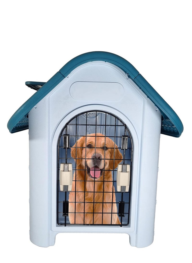 أن ان سي بيتس بيت للكلاب مع باب قابل للقفل، ونافذة قابلة للرفع، وفتحات تهوية، بيت قوي مقاوم للماء للكلاب الصغيرة والمتوسطة الحجم، مثالي للاستخدام الداخلي والخارجي، سهل التجميع 66 سم (أزرق) - Image 4